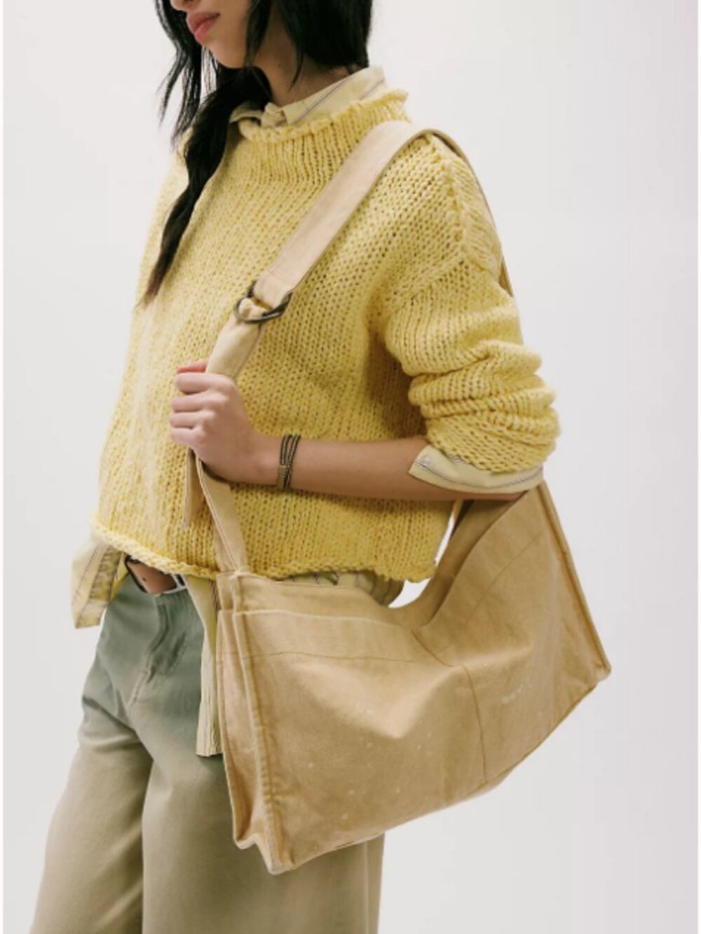 Free People Camp Crush in Neutral Sling Canva Rectangular Shoulder Bag - NEW